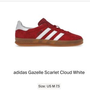 Adidas Gazelle - Red - Size 7.5 Mens/9 Women's